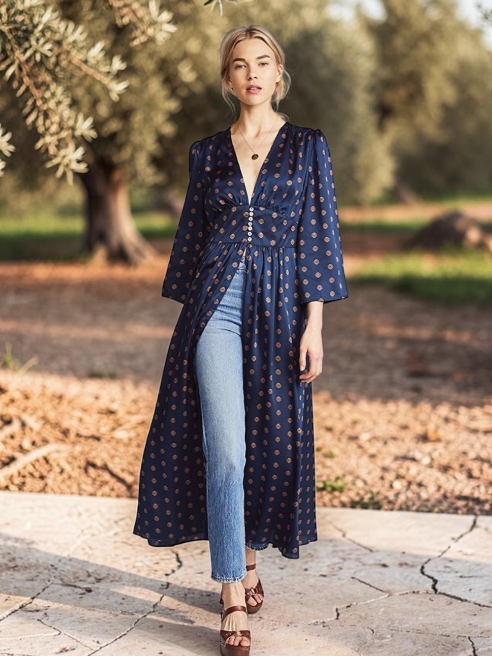 Free People Women’s Alexa Duster Dress Navy Size S Boho Romantic Whimsy
